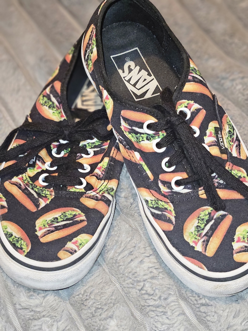 Vans Black Canvas Sneakers with Colorful Burger Print